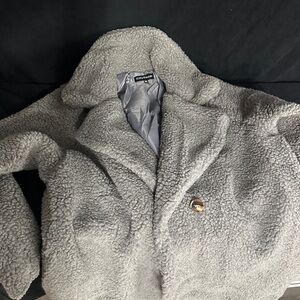 Gray Sherpa Coat with Button-Eilly Bazzar-new-size 2XL-#390